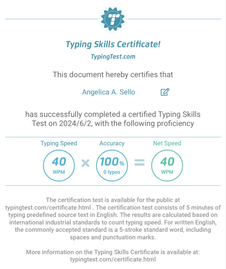 Typing Skills Certificate