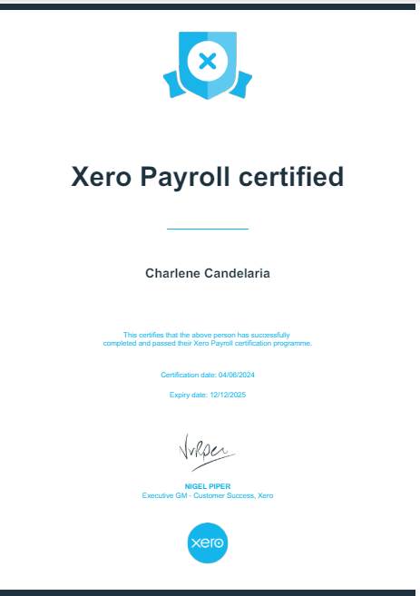 Xero Payroll Certificate