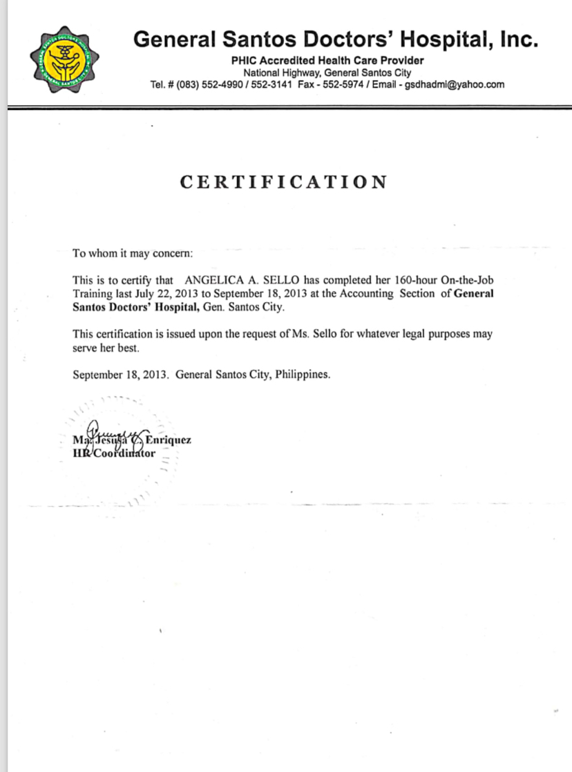 On-The-Job Training Certificate