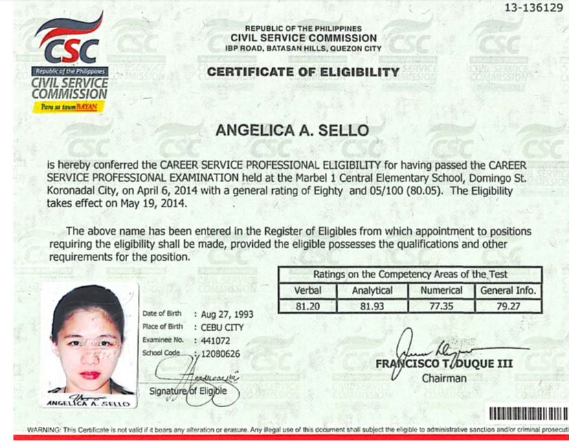 Certificate of Eligibility (CSC)