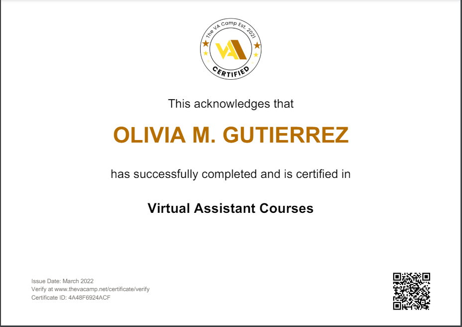 Certificate- The VA camp