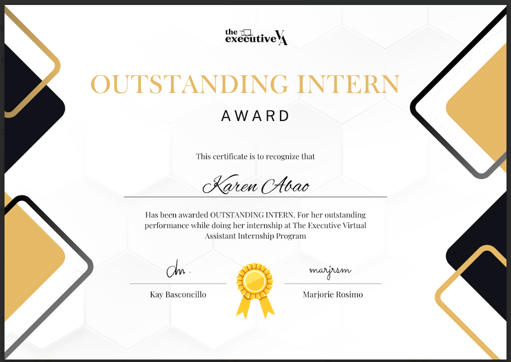 Outstanding intern Award
