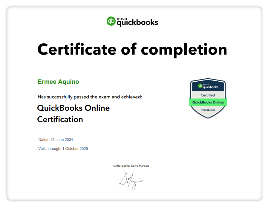 Quick Books Online Certification ProAdvisor