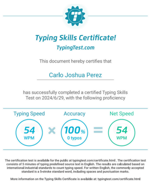Typing Skill Certificate