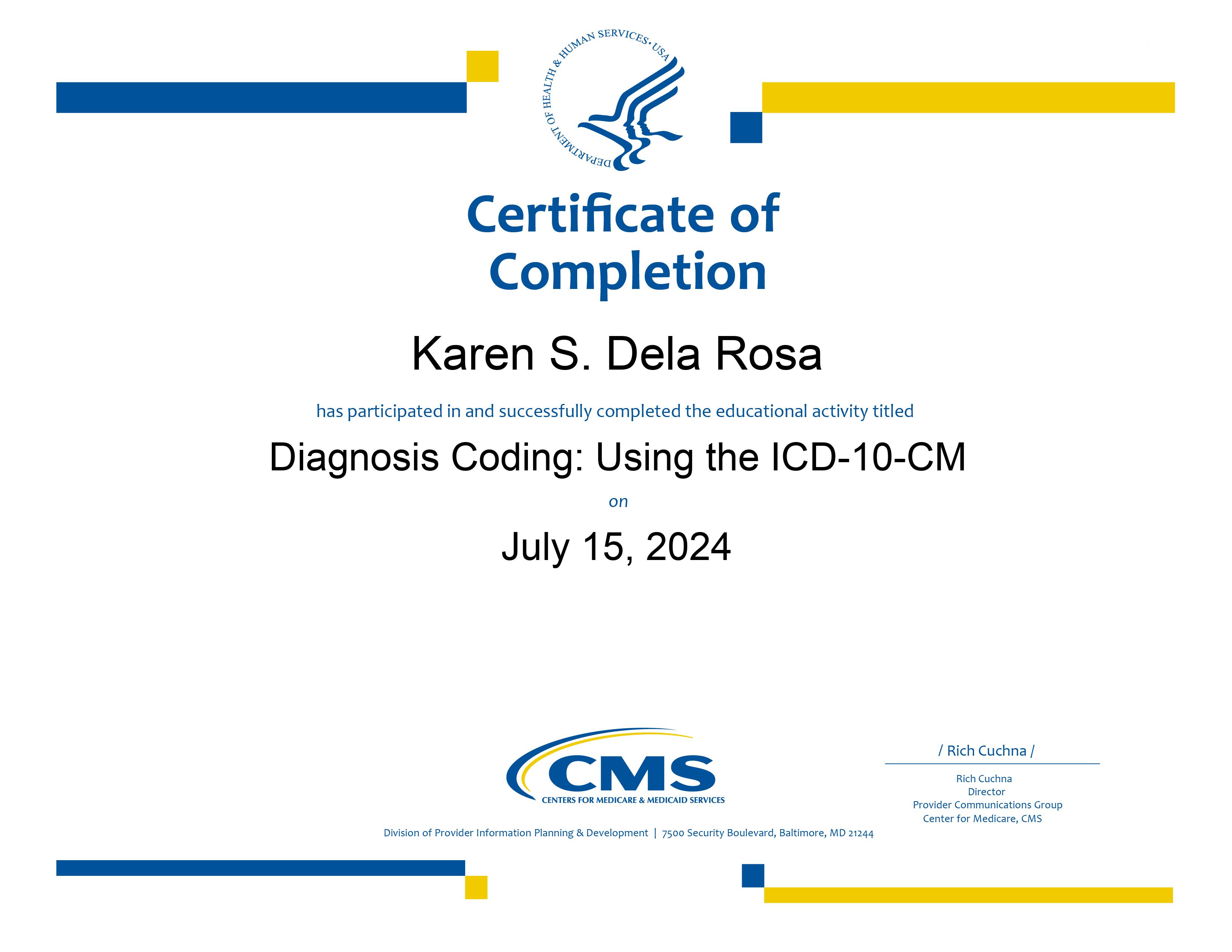 Diagnosis Coding Using ICD-10-CM Certificate