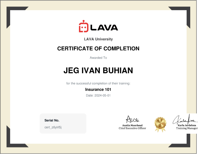 Certificate of Completion in Insurance 101