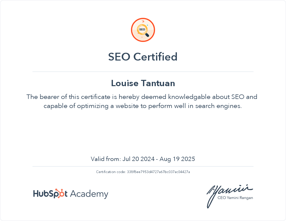 Hubspot SEO Certificate