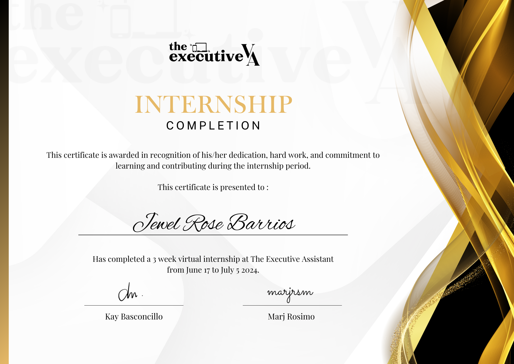 Executive Internship Certificate
