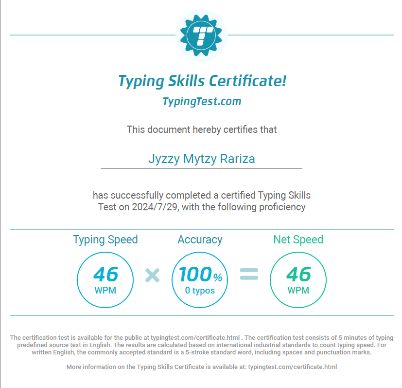 Typing Test Certificate