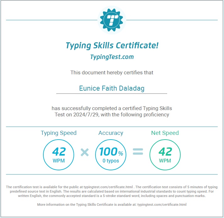 Typing Skills Certificate