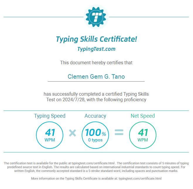 Typing Skills Certificate