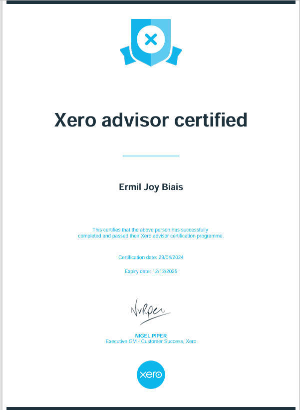 XERO Advisor Certificate