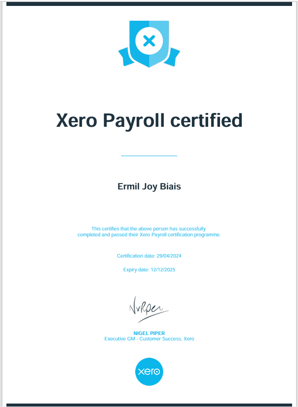 XERO Payroll Certified