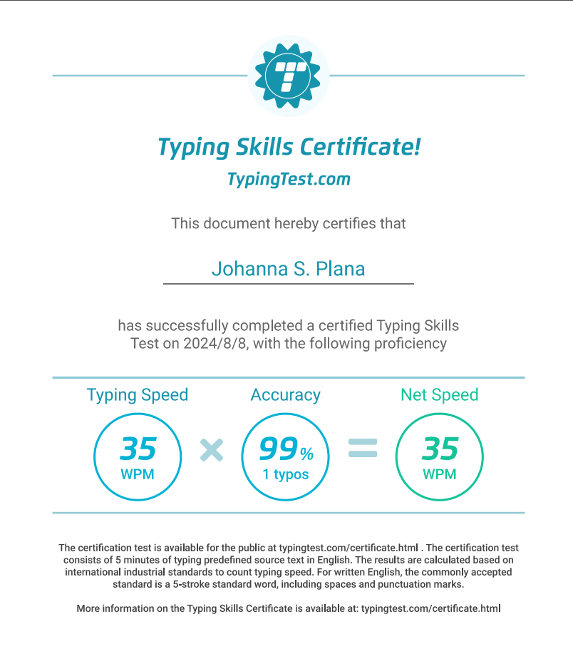 Typing skills Certificate