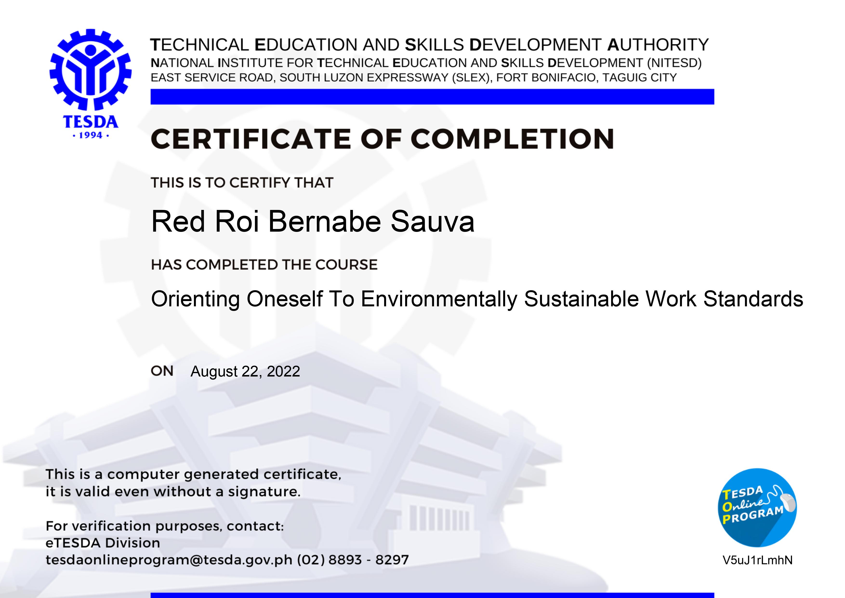 Orienting Oneself to Environmentally Sustainable Work Standards