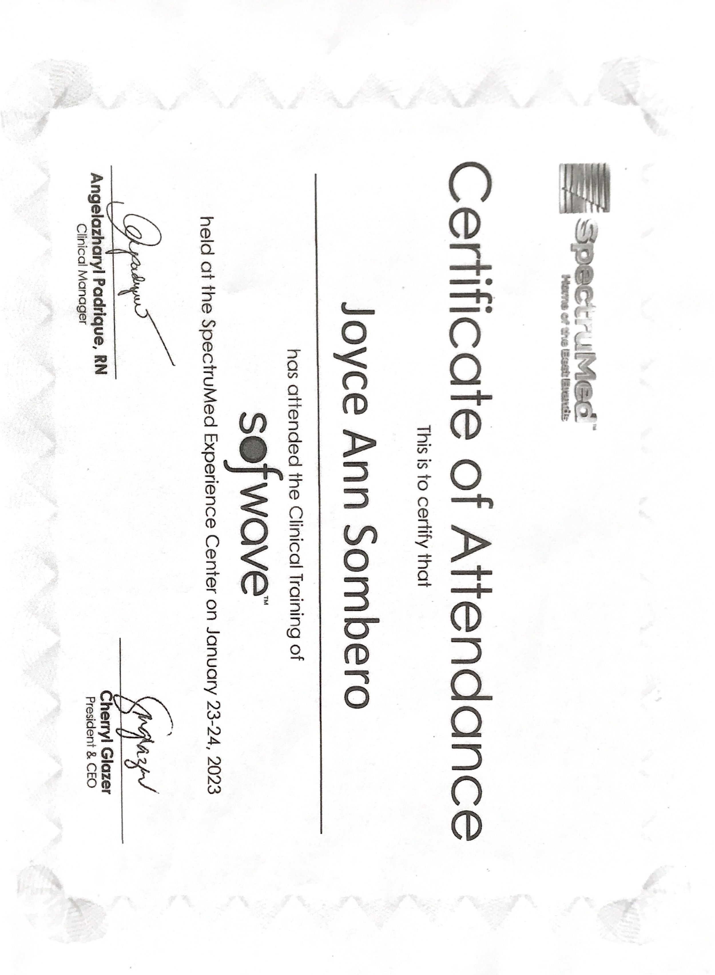Sofwave Training Certificate