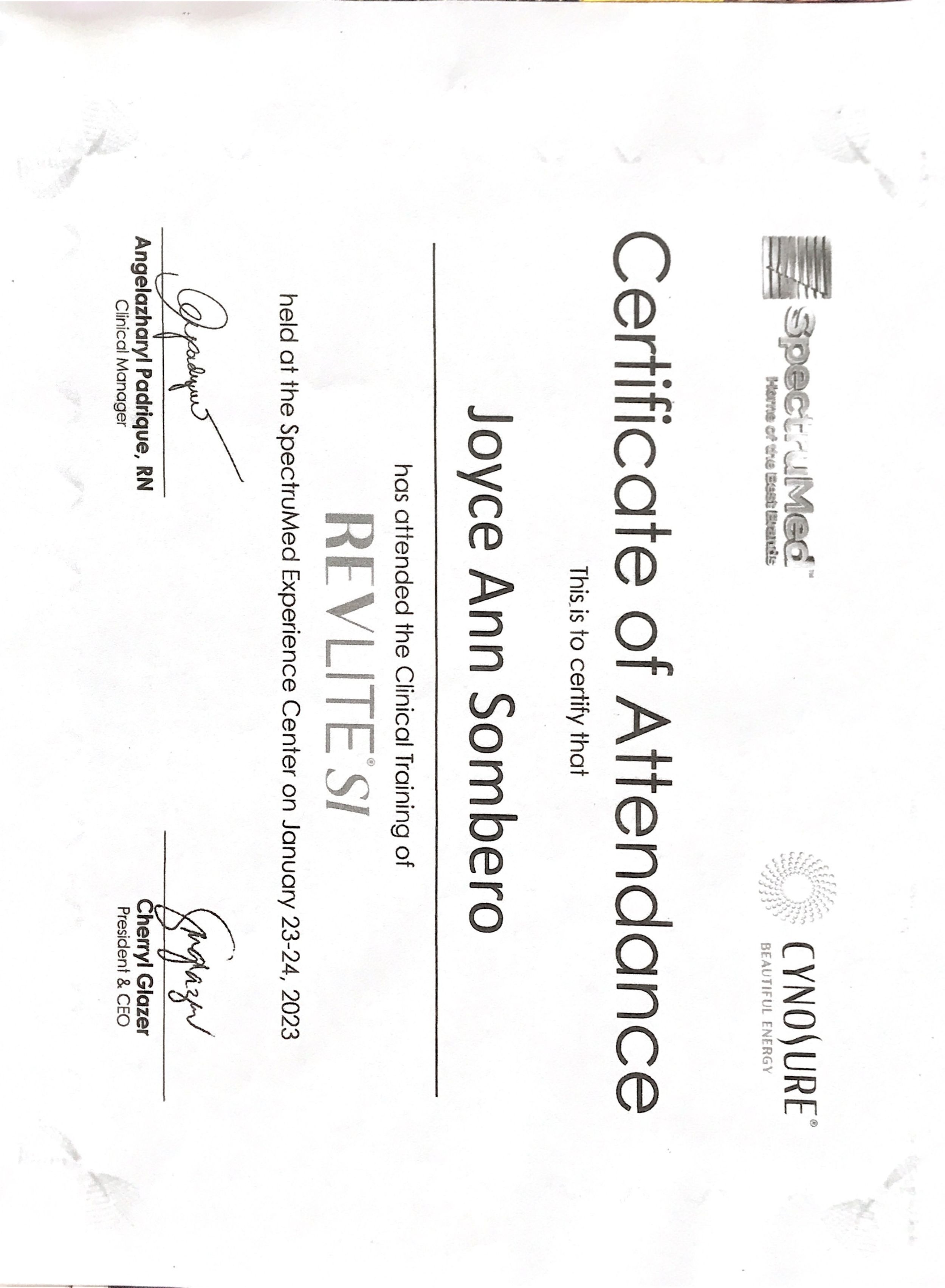 Revlite SI Training Certificate