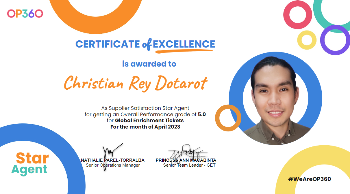 OP360 - Certificate of Excellence