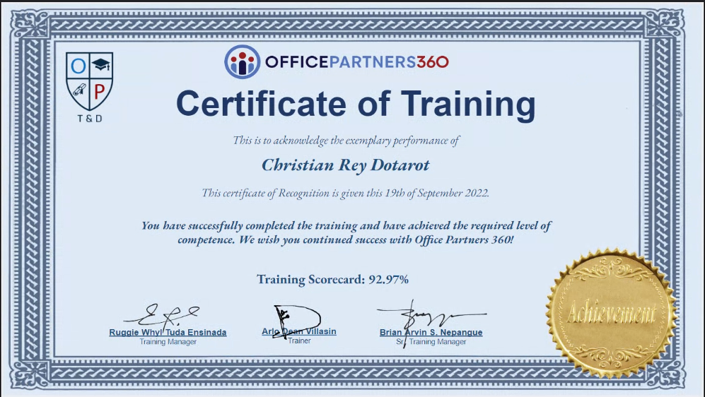OP360 - Certificate of Training