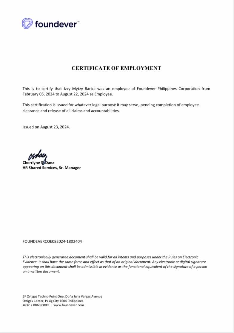 Certificate of Employment