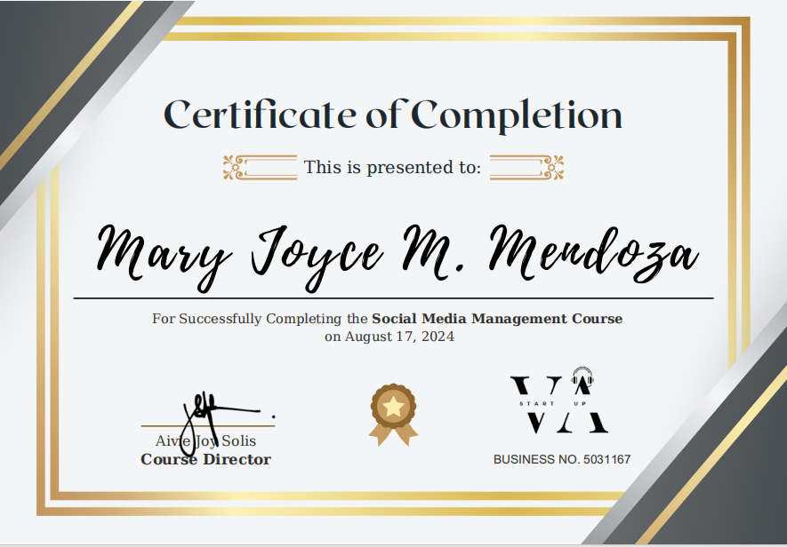 VA Start Up, Social Media Management Certificate