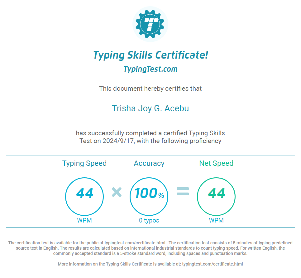 Typing Skills Certificate