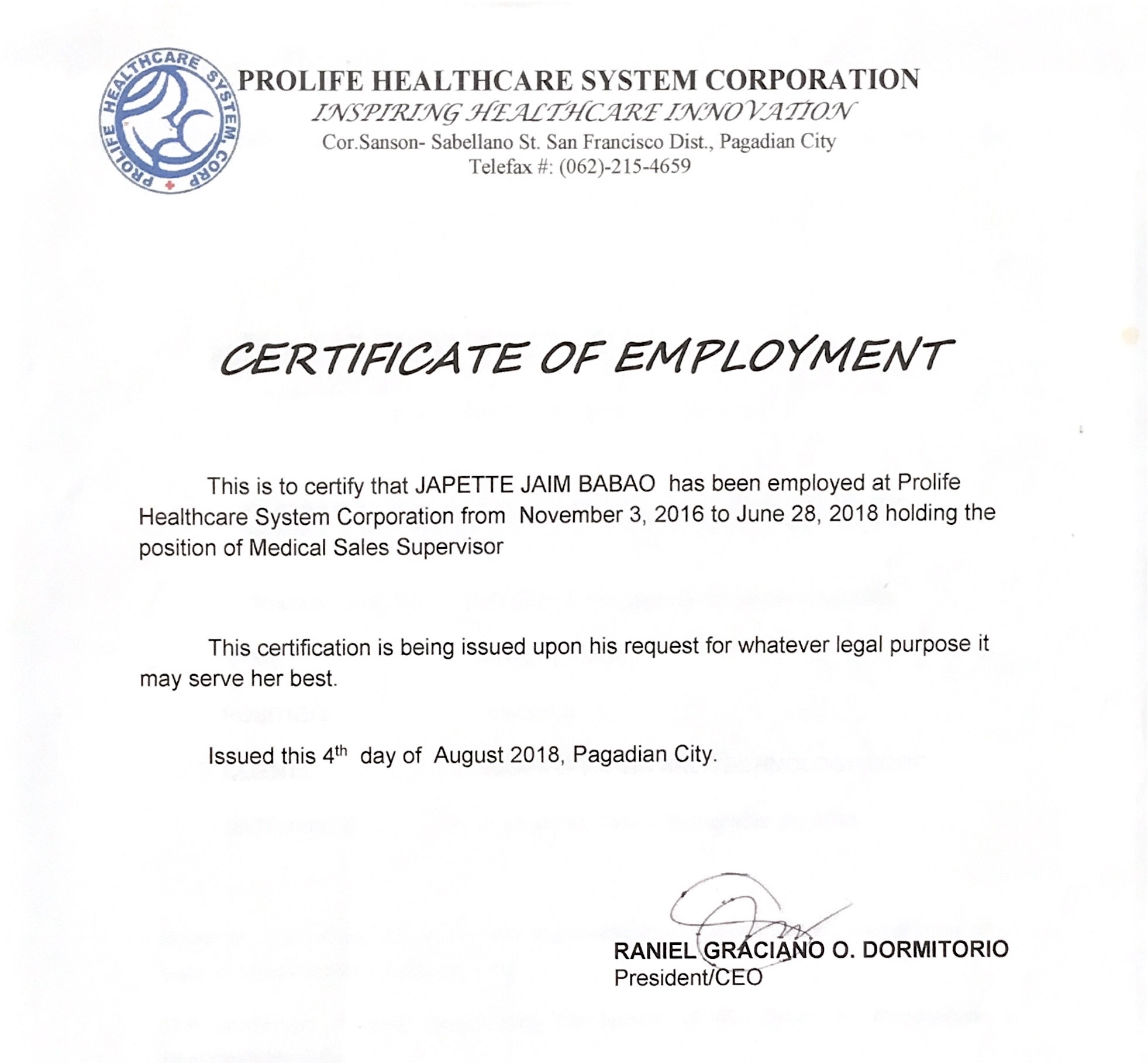 Medical Sales Supervisor