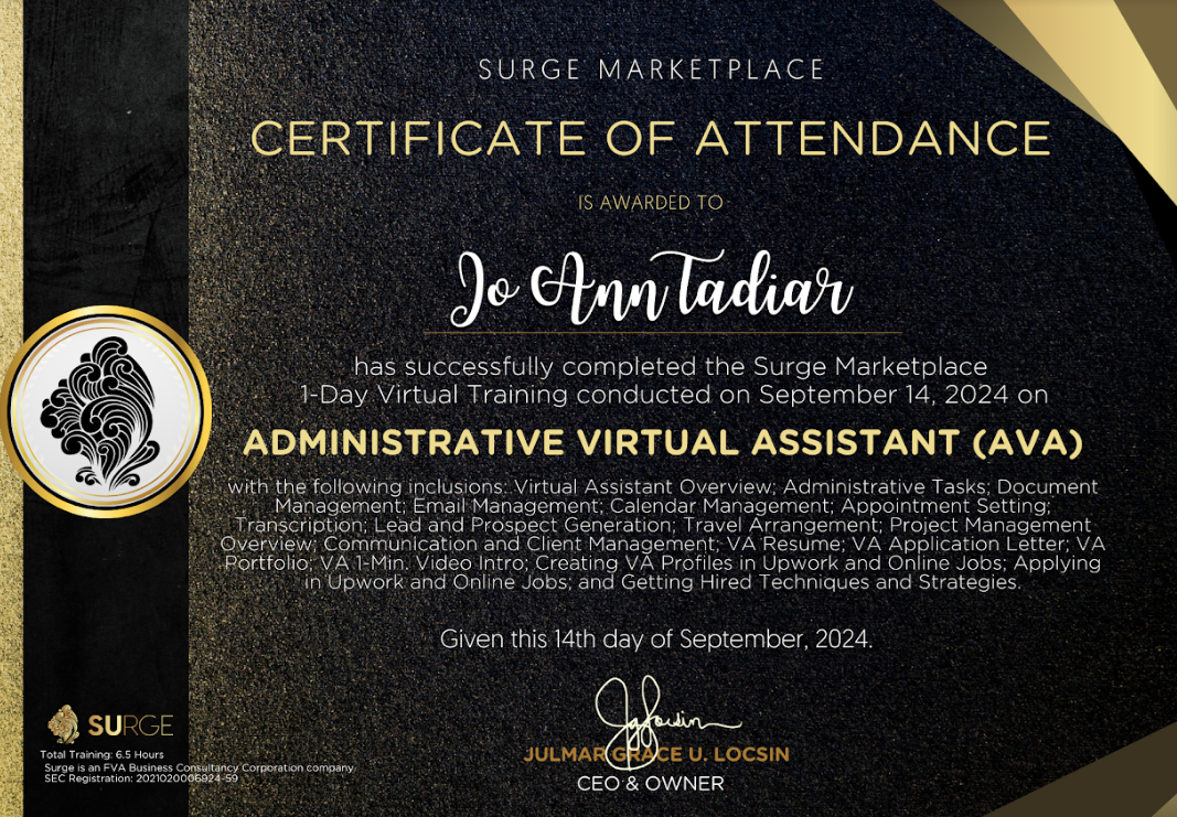 Administrative Virtual Assistant Attendance