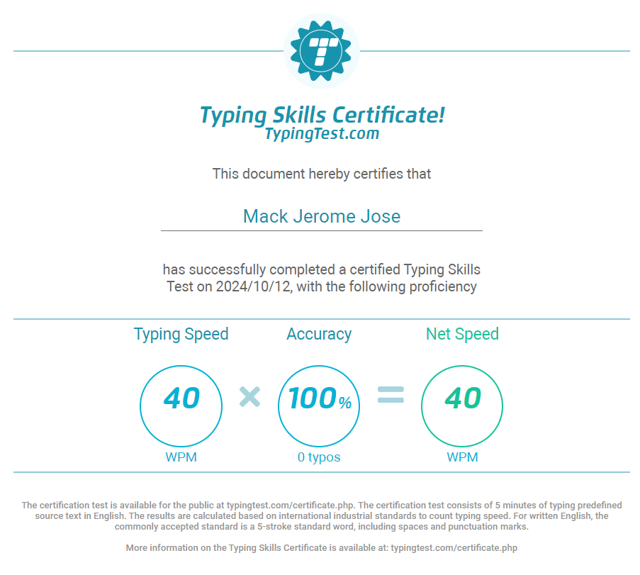 Typing Test Certificate