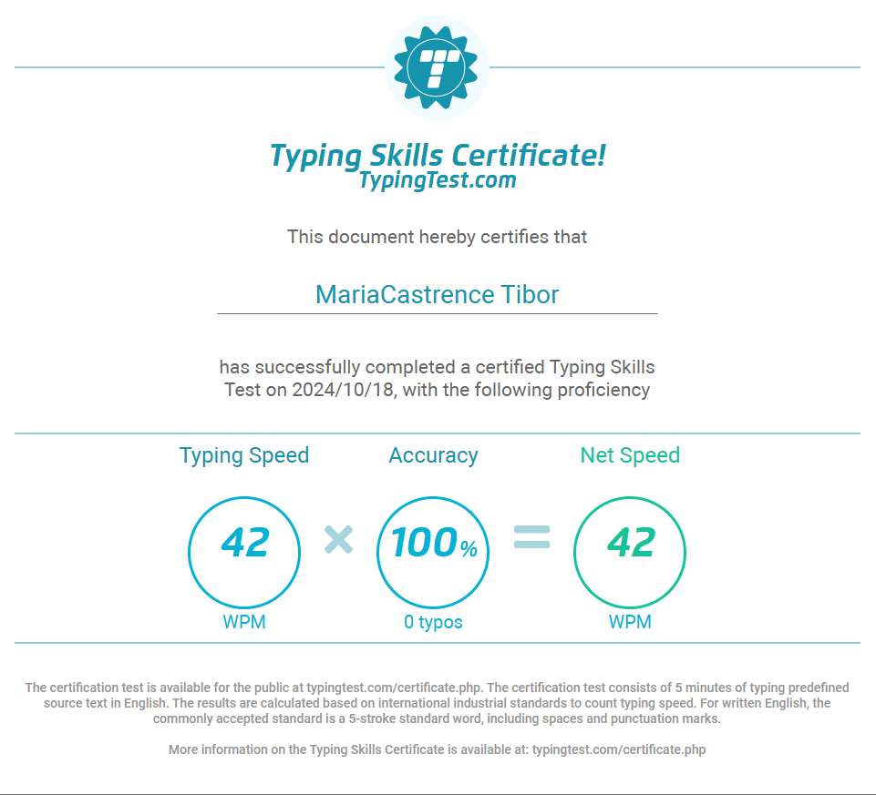 Typing Skills Certificate