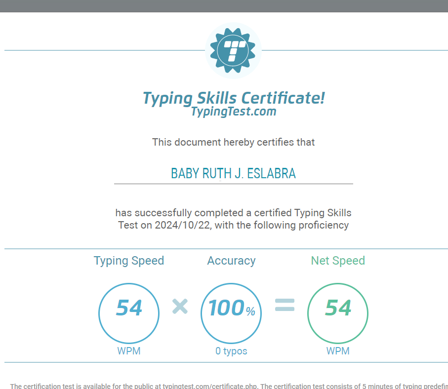 Typing Test Certificate