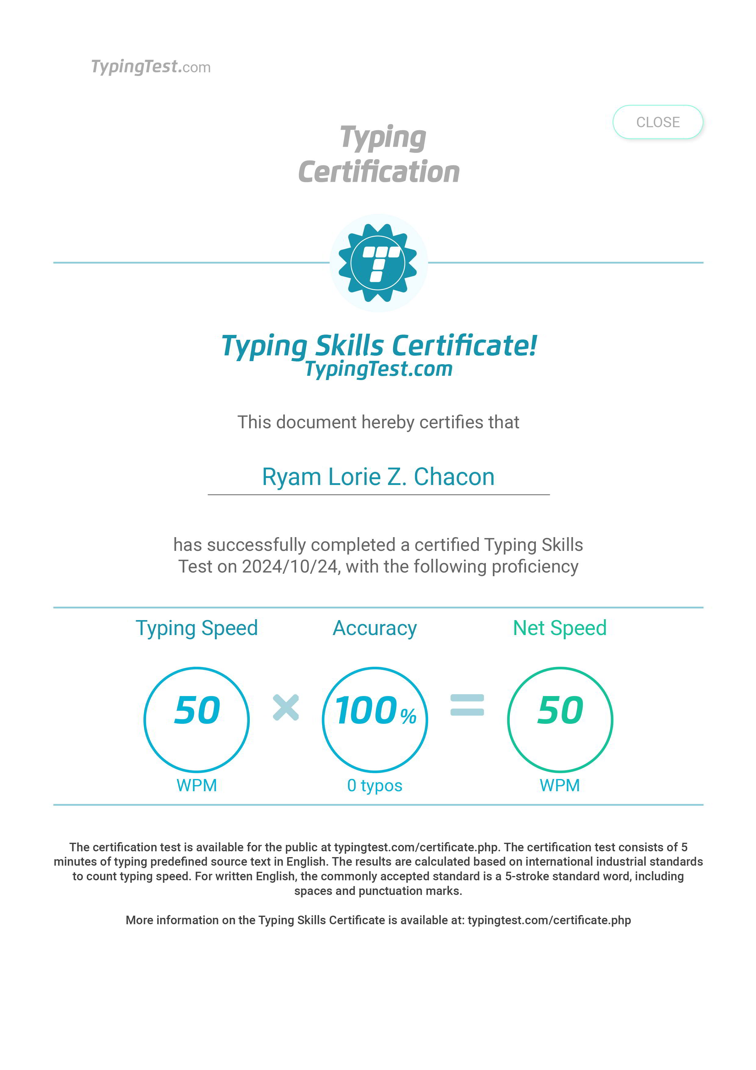 Typing Certification