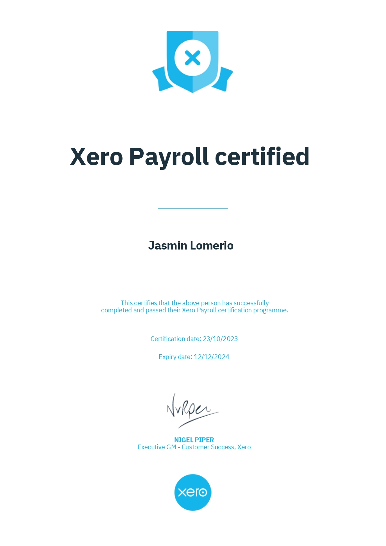 Xero Payroll Certified
