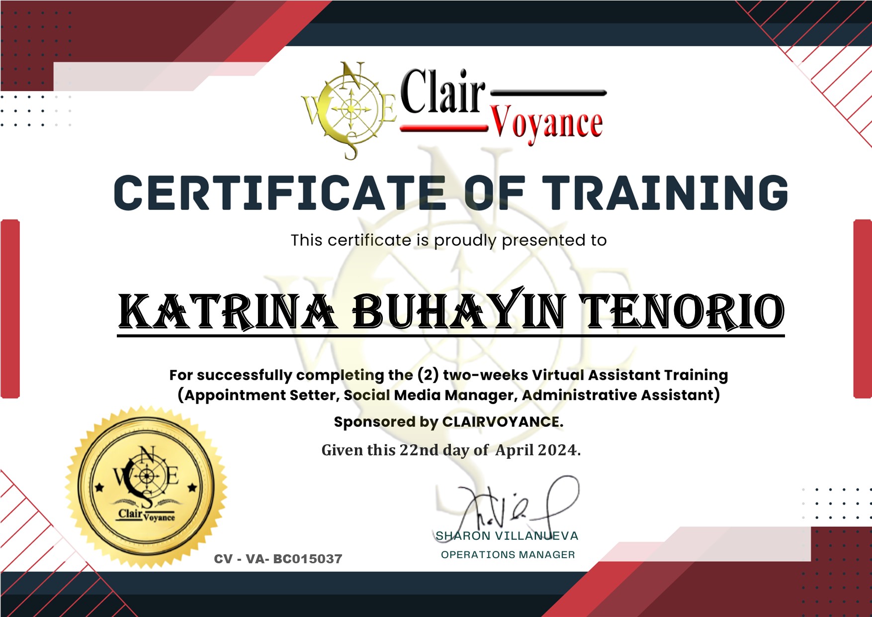 Certificate of Training_Appointment Setter_Social Media Manager_AdminAssistant