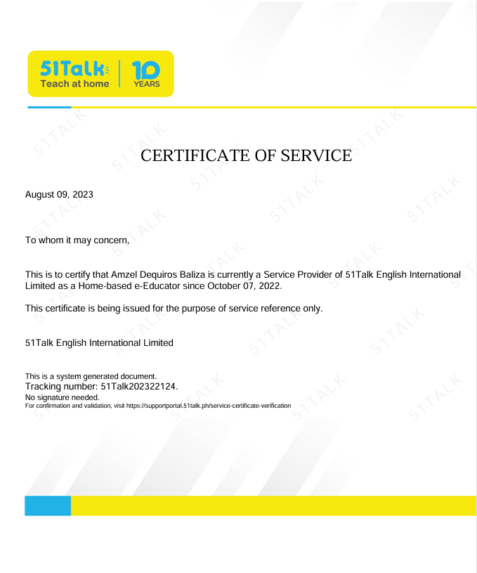 Certificate of Service in 51talk