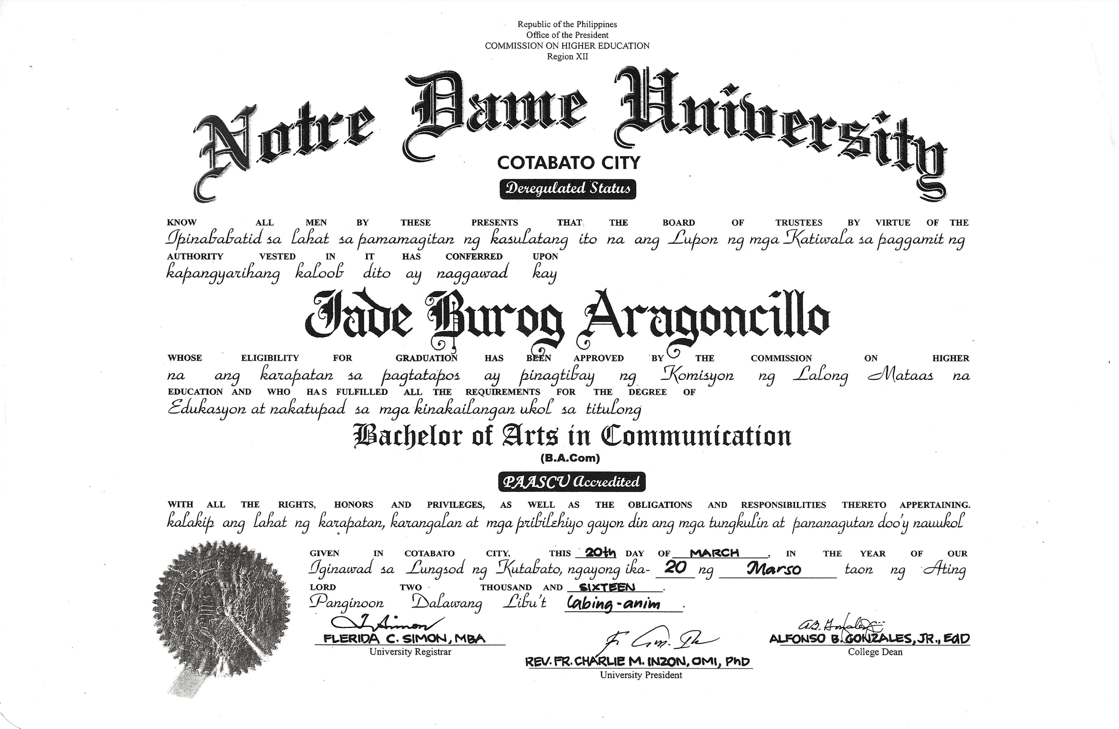 Bachelor of Arts in Communication Diploma