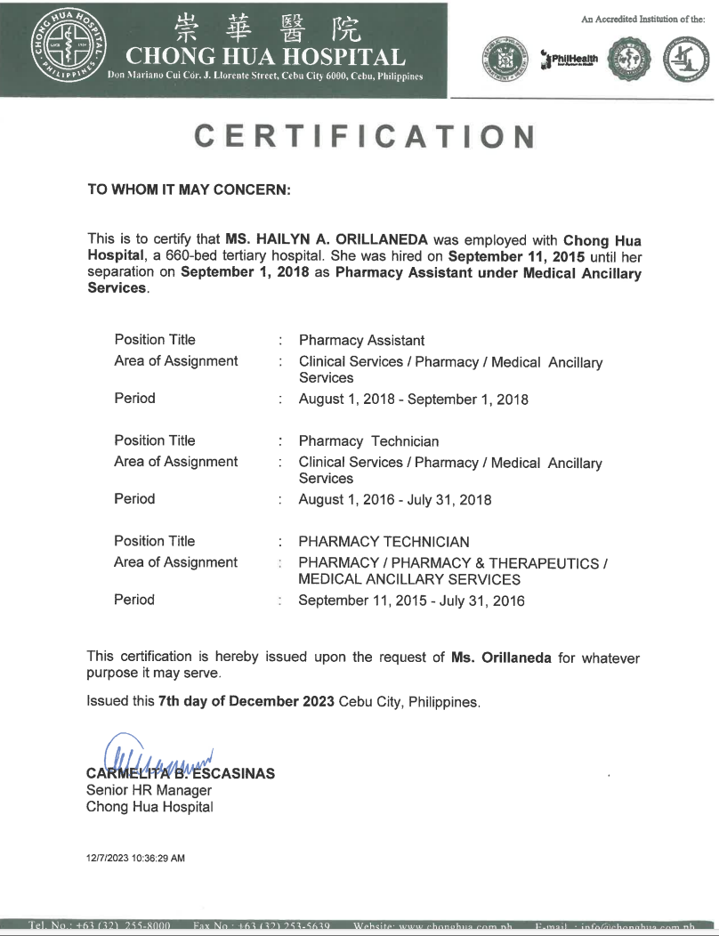 Certificate of Employment