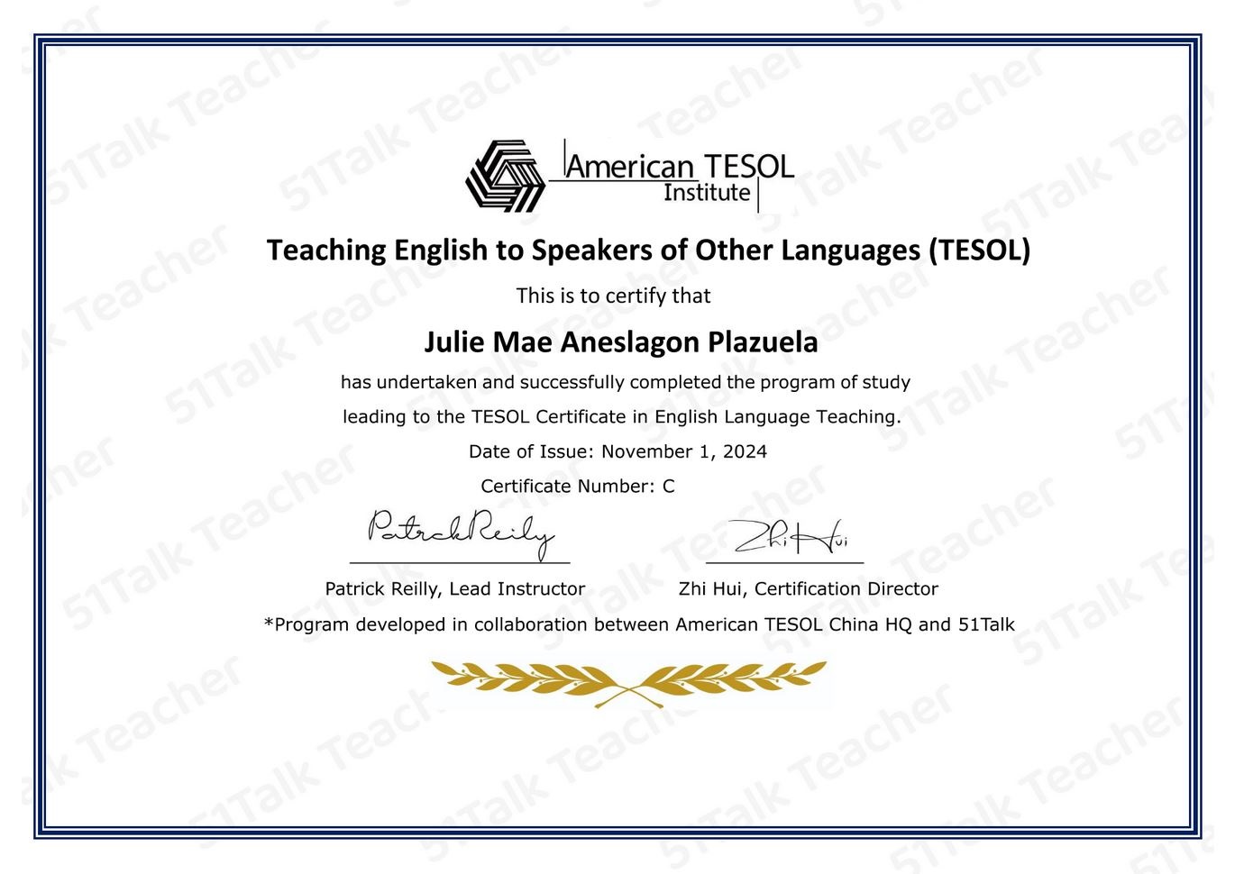 Teaching English to Speakers of Other Languages Certificate