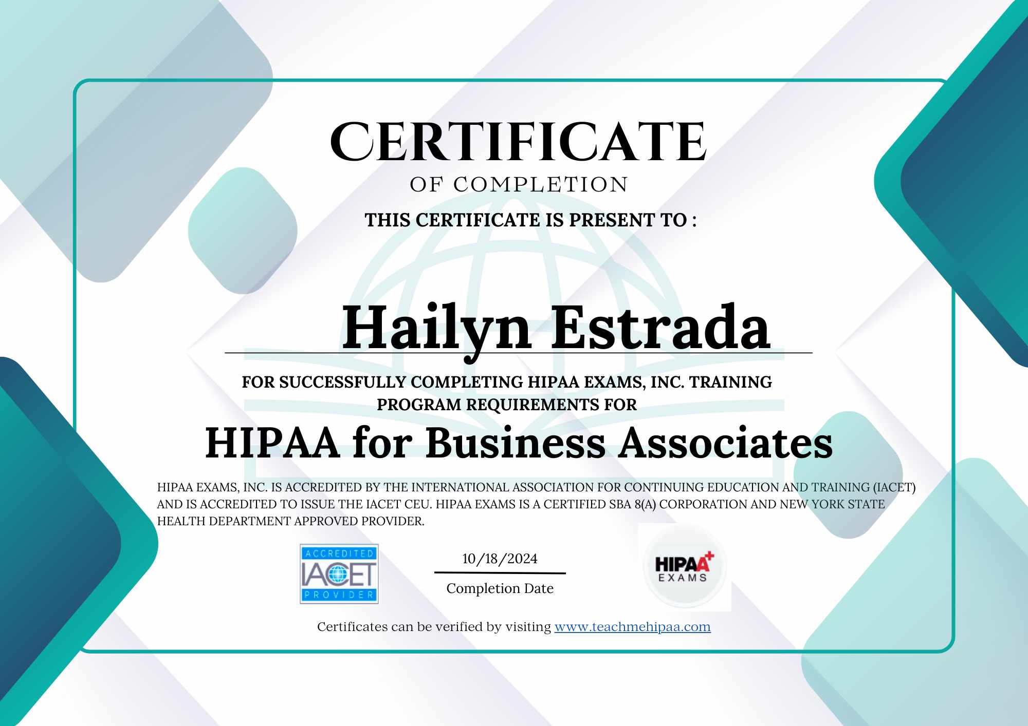 HIPAA certificate