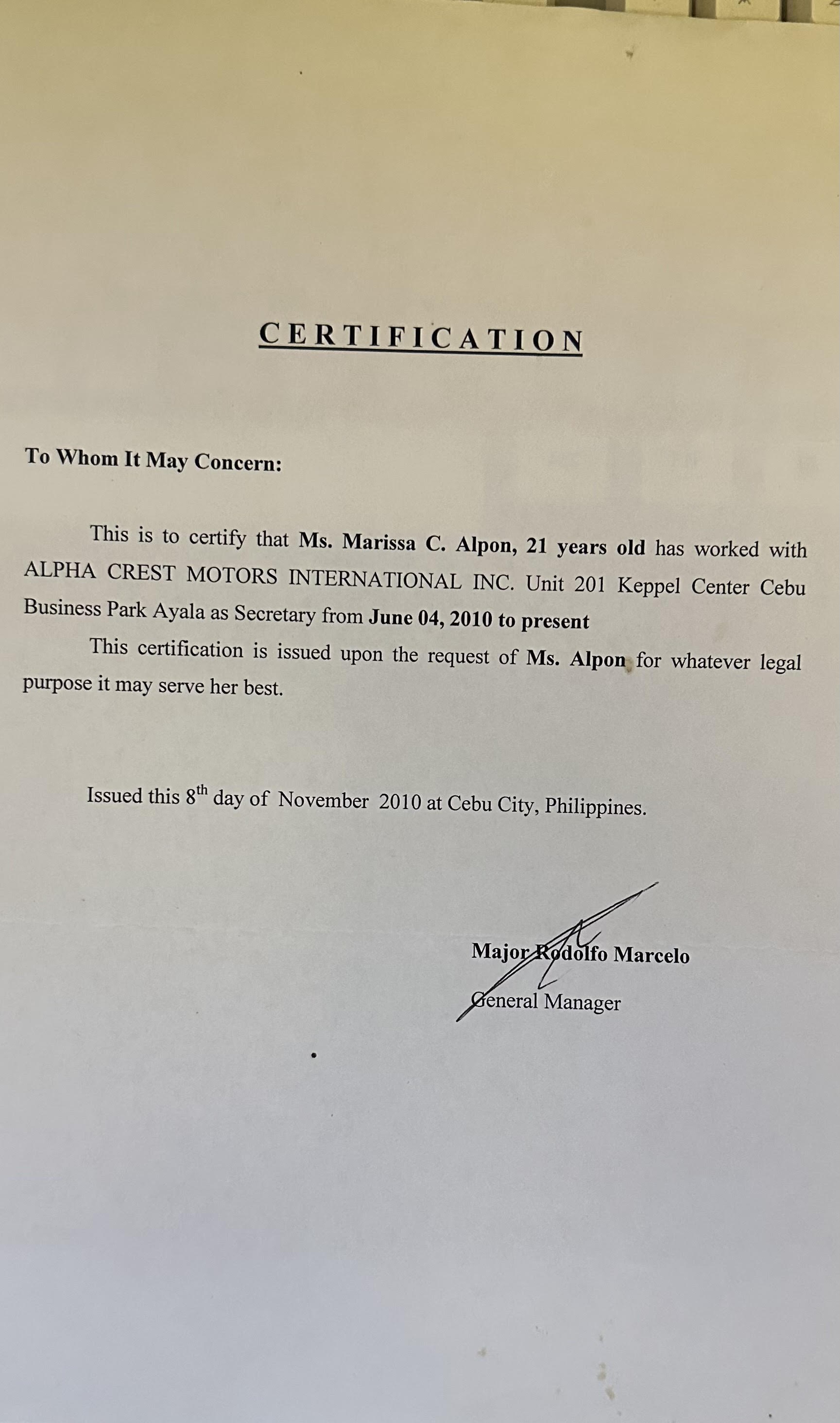 Alpha Crest Secretary