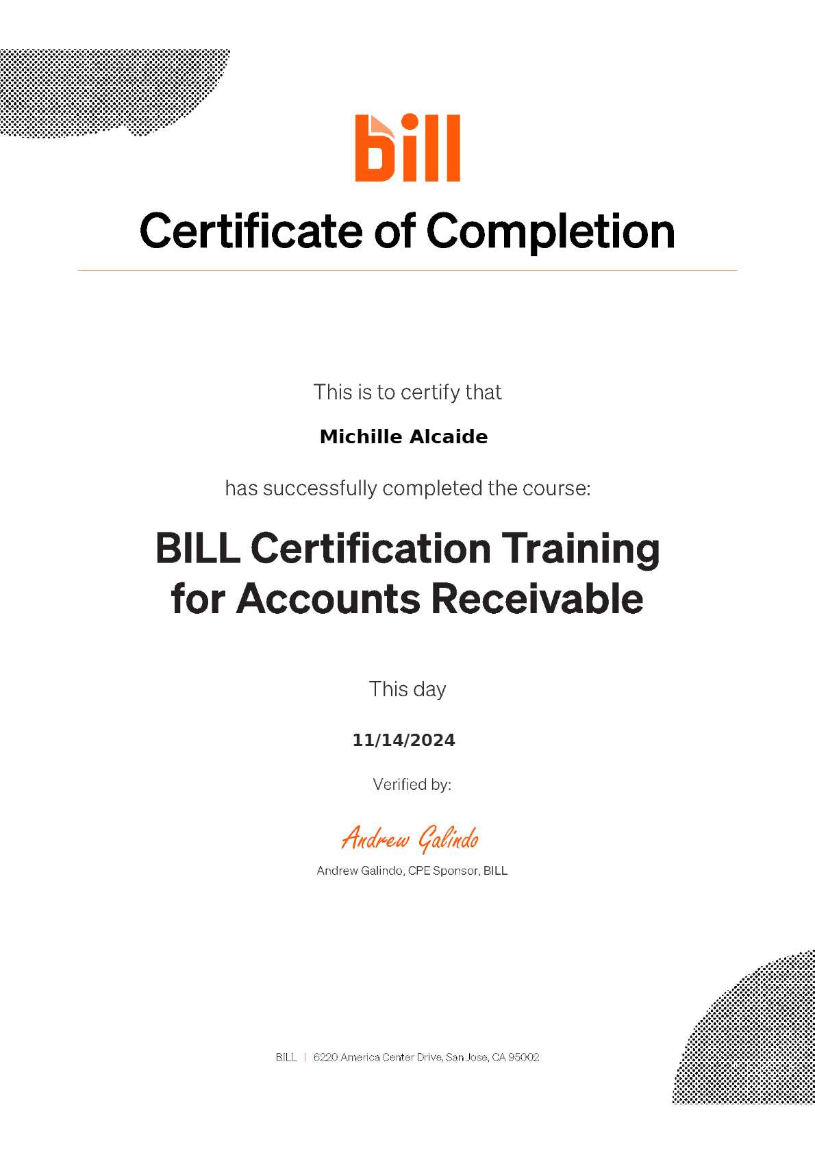 Bill Certification Training for Accounts Receivable