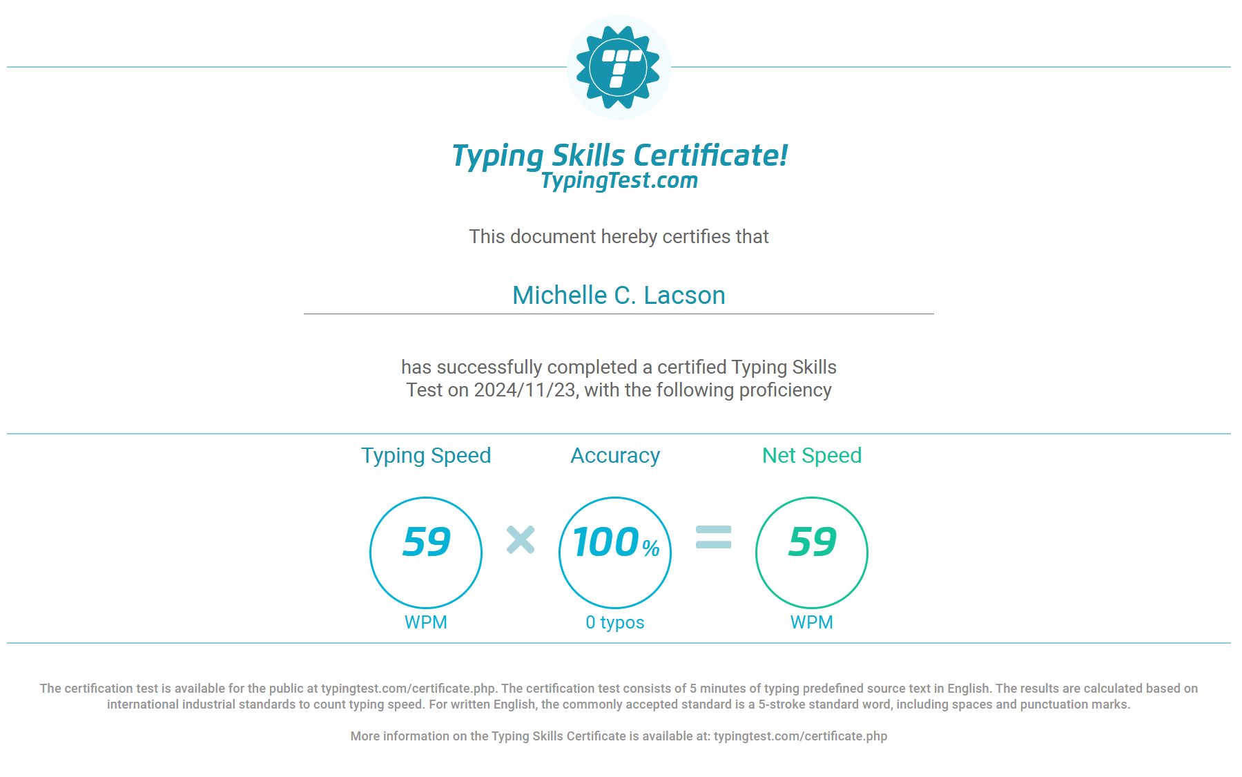 Typing Skills Certificate