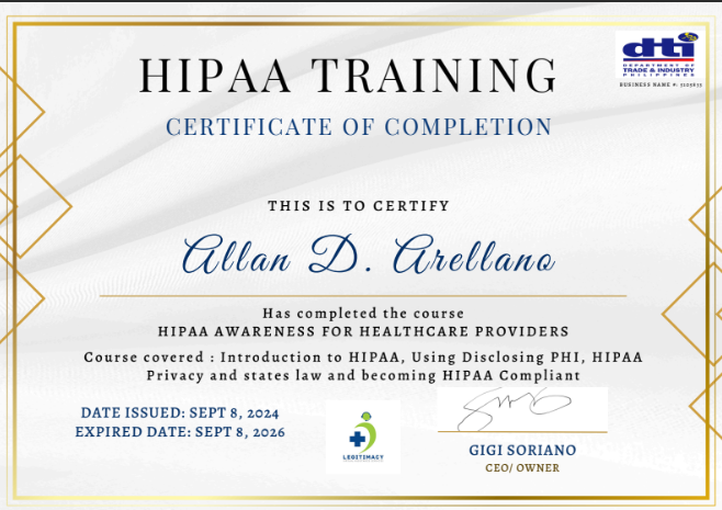 HIPAA Training Certificate
