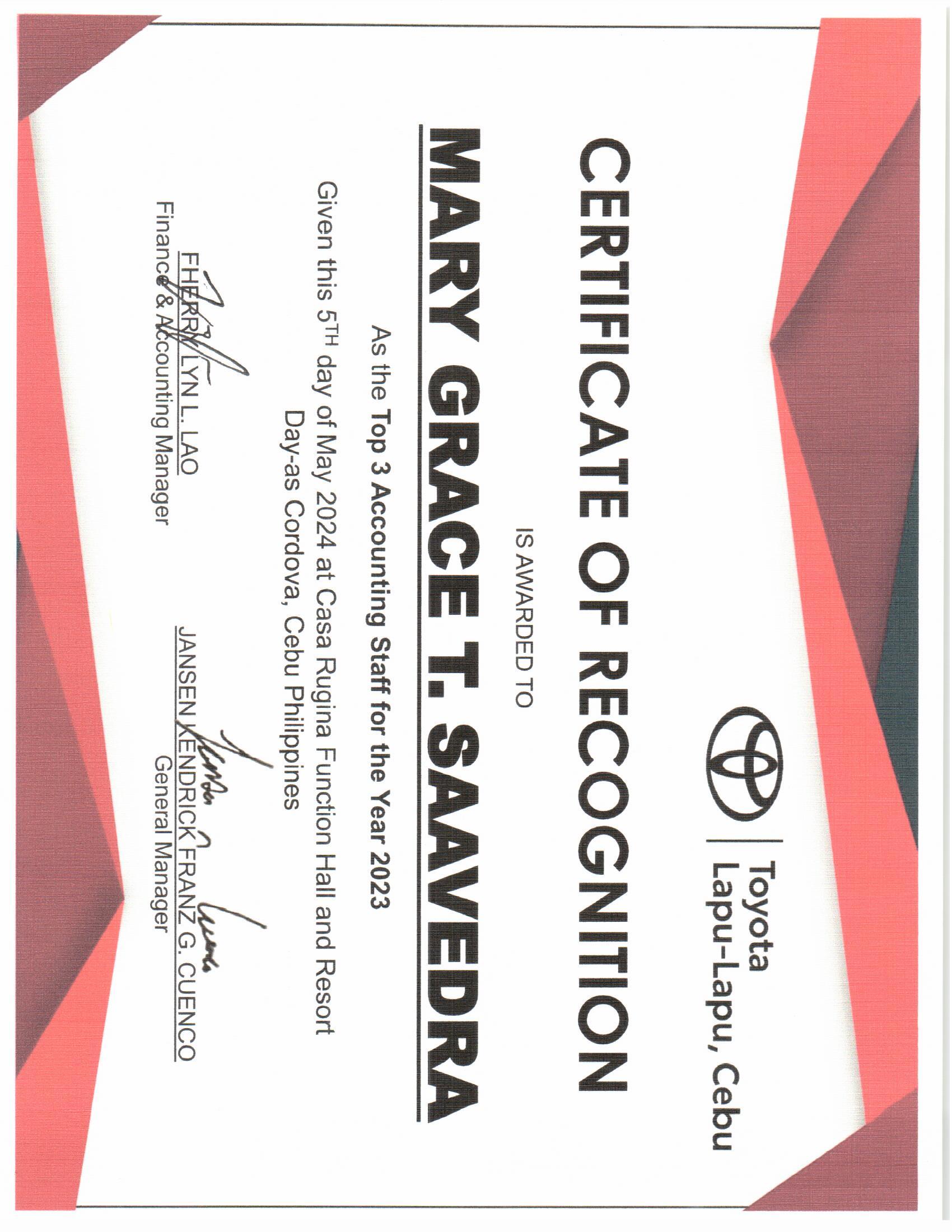 CERTIFICATE OF RECOGNITION