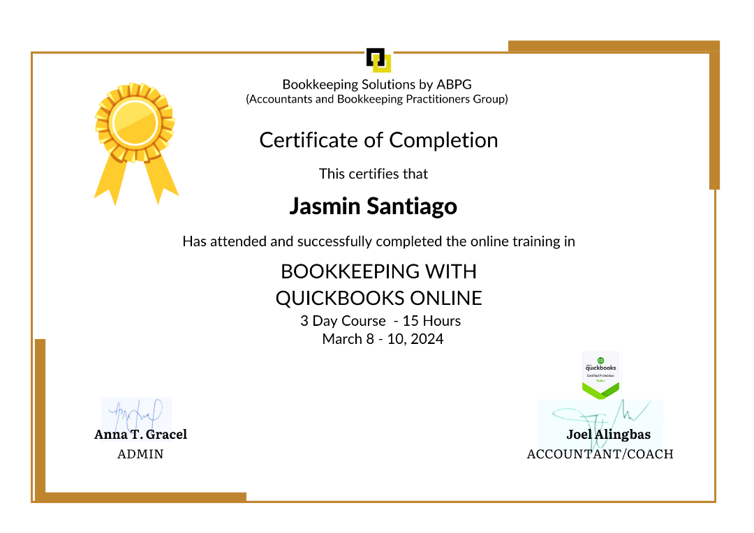 BOOKKEEPING WITH QUICKBOOKS ONLINE CERTIFICATE