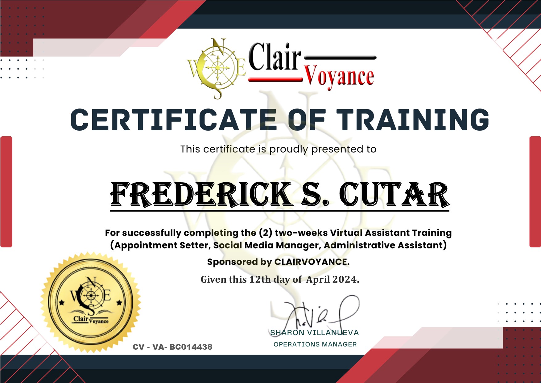 Certificate of Training