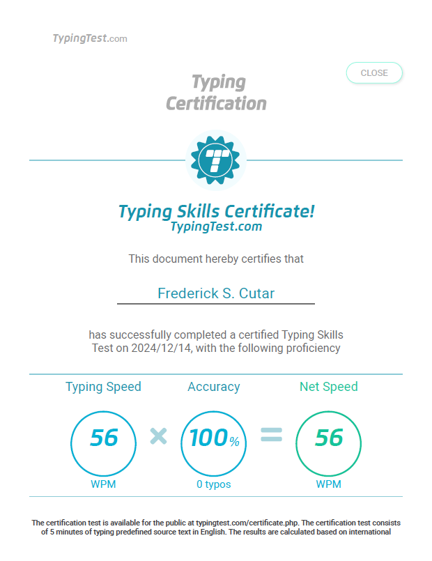 Typing test - Certification