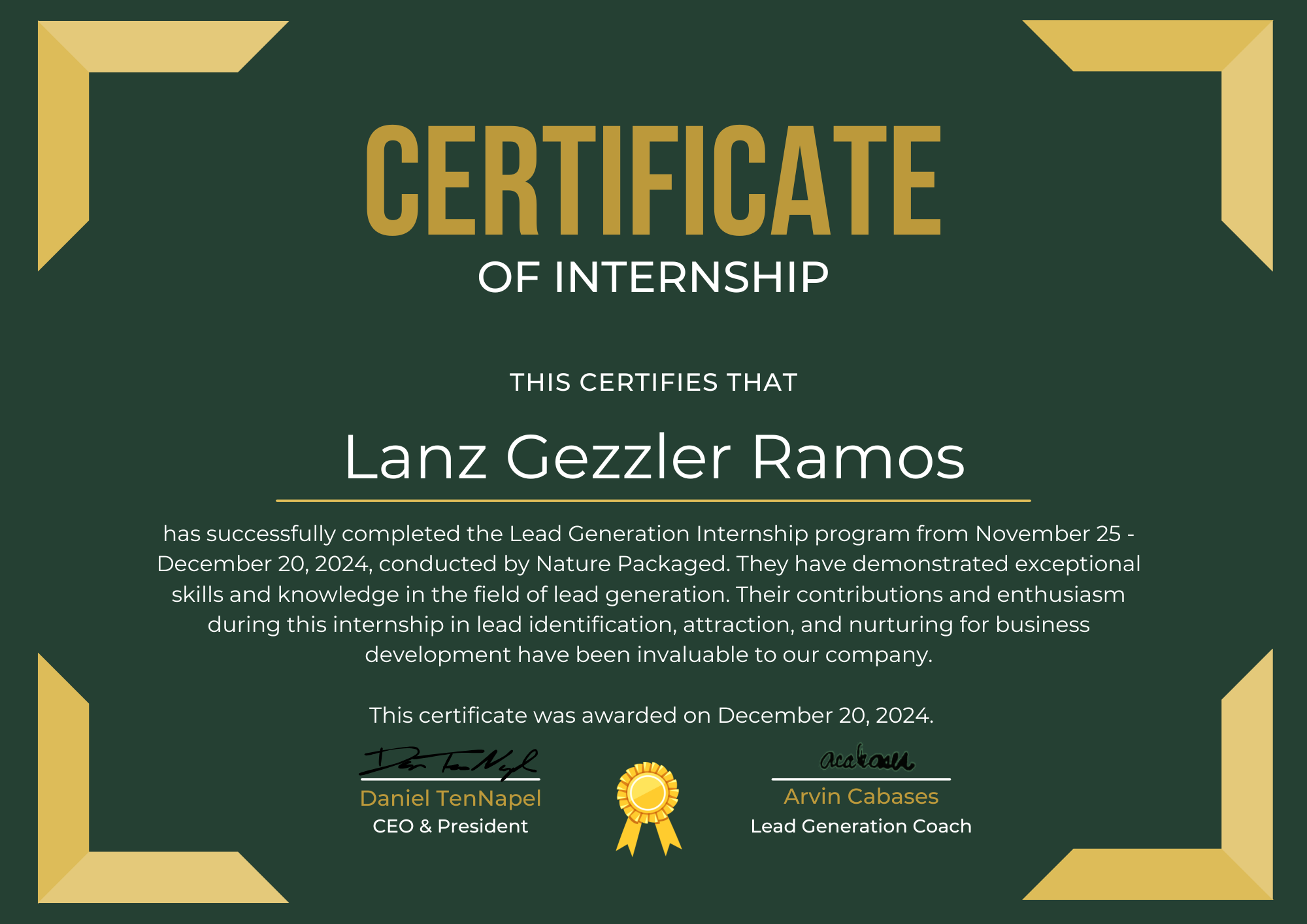 Nature Internship Certificate