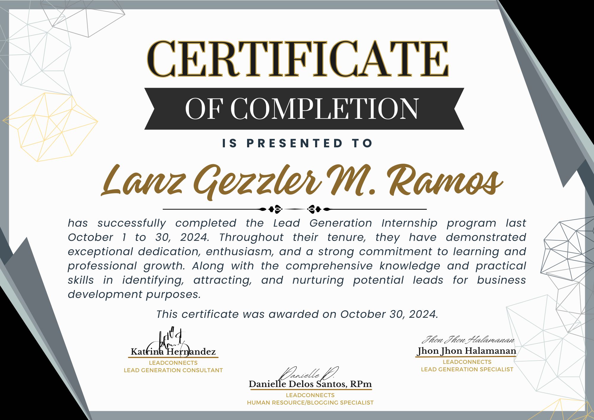 LeadConnects Internship Certificate