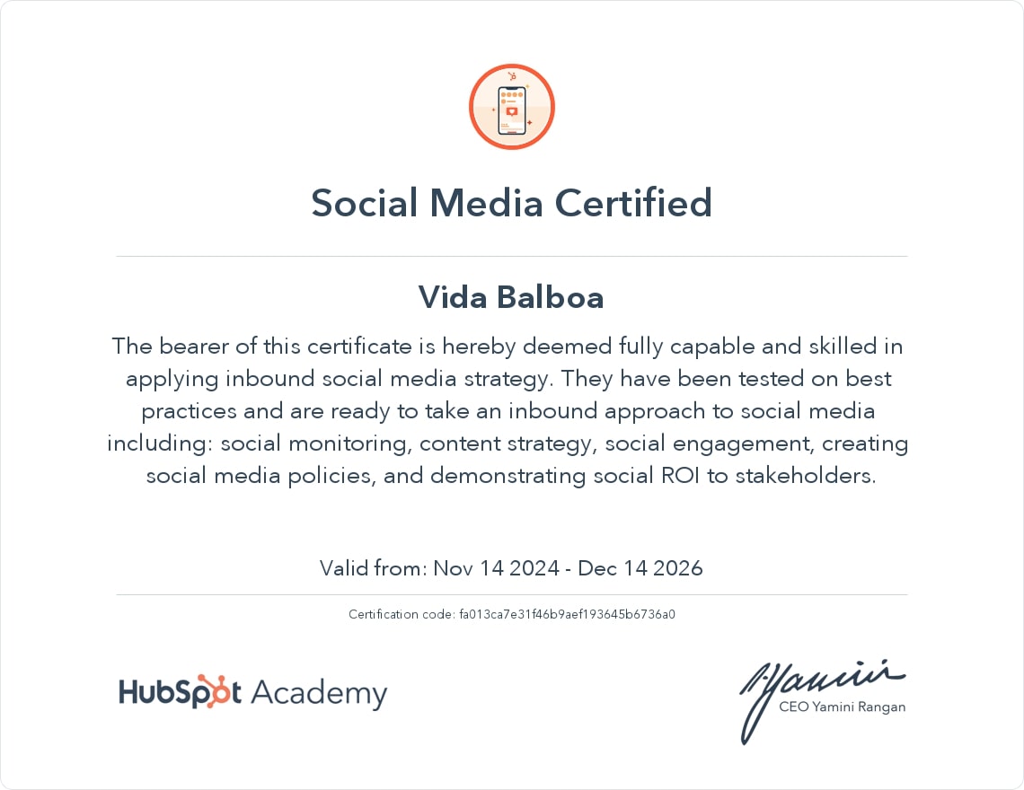 HubSpot Academy Social Media Marketing Certificate